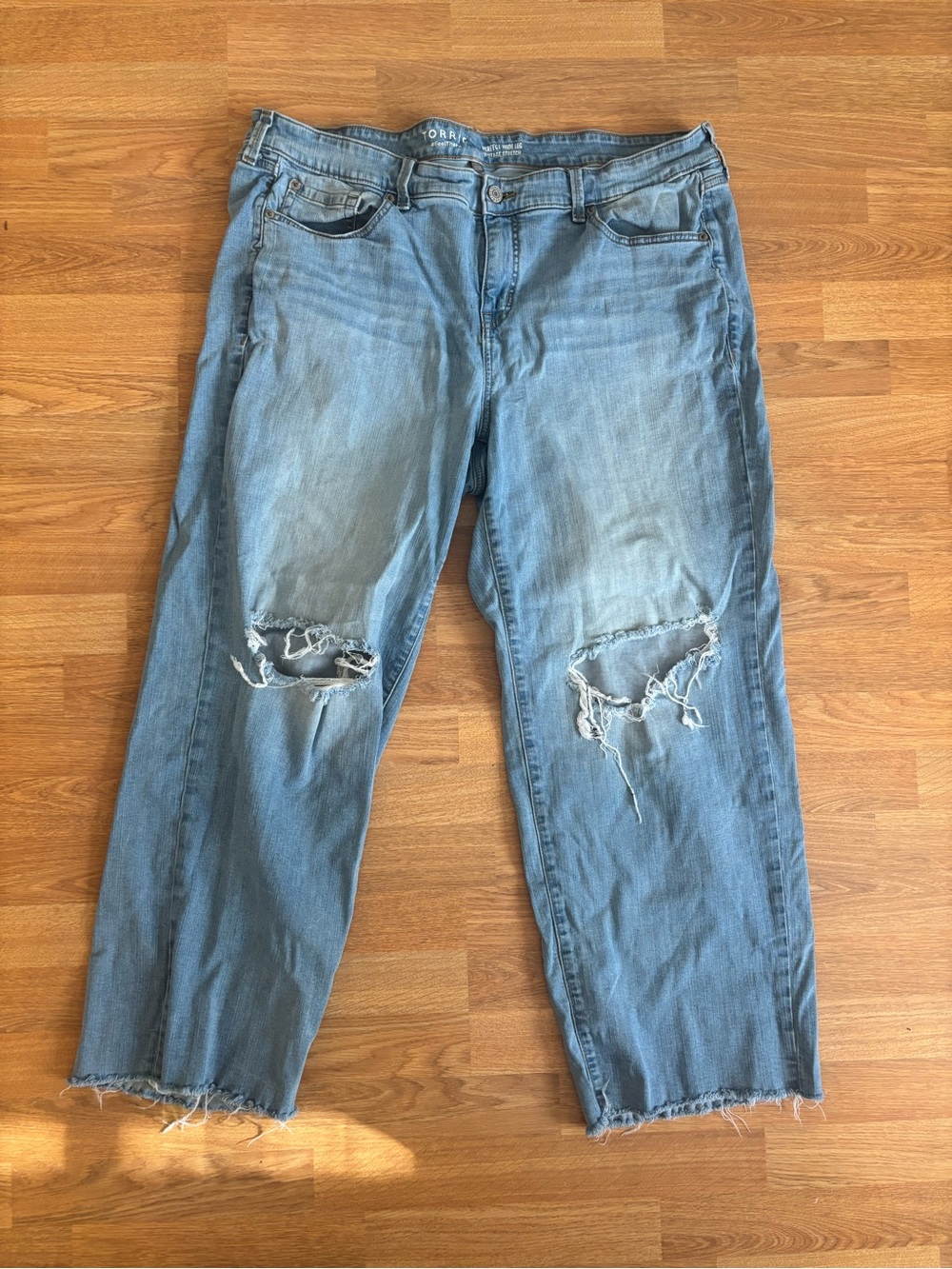 Torrid Light Wash Distressed Perfect Wide Leg "Vintage Stretch" Jeans